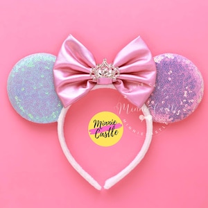 Mouse Ears Crystal Crown Pink Bow Headband Mickey Minnie Ears