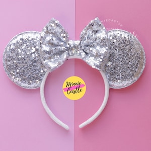 Mouse Ears Silver Headband Minnie Mickey Sequin Ears Kids & Adults