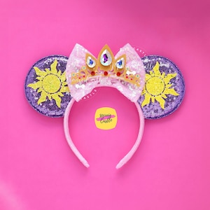 The lost princess Mouse Ears, Mickey Ears, Tangle Minnie Ears with Crown & Sun, Adult Mouse Ears headband, Characters Ears for Kids, girls