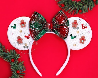 Mickey Christmas Ears, Gingerbread Minnie Ear with Charm, Mouse Ear Headband For Kids and Adults, Christmas Decoration Gift, Comfortable