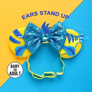 Flounder Ears, Mickey Ears, Little Mermaid Minnie Ears, Adult Mickey Ears with Elastic Headband, Mermaid Ears, Kid Characters Ears