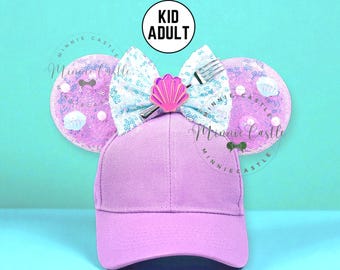 Bonnet sirène oreilles de Mickey : casquette de baseball oreilles de souris coquillages et perles par Minnie Castle