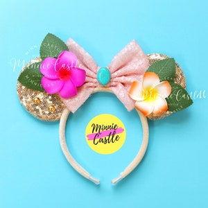Moanas Ears, Moanas Mickey Ears, Mickey Ears, Hawaiian Flower Mouse Ears, Minnie Ears, Mouse Ears Headband, Princess Ears, Charters Ears