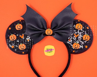 Halloween-pompoenmuisoren: Mickey-hoofdband met vleermuisstrik van Minnie Castle