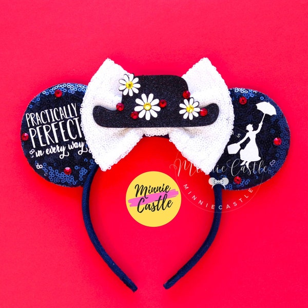 Orejas de Mary Poppin, orejas de Mickey, orejas de ratón, orejas de Mickey de Mary Poppin, diadema de orejas de Minnie, orejas de personajes, orejas de ratón de Mary Poppin