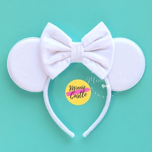 Orejas de ratón blancas puras, orejas de Mickey, orejas de Minnie de terciopelo, diadema ligera con orejas de ratón, orejas blancas para adultos y niños, orejas de Minnie de novia.