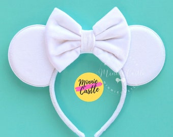 Pure White Mouse Ears, Mickey Ears, Velvet Minnie Ears, Light Weight Mouse Ear Headband, White Ears for Adults and Kids, Bride Minnie Ears,