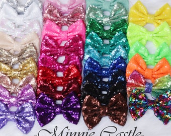 set of 5 Large 5 Inch Sequin Bows, Sequin Bows DIY, Bulk Wholesale Sequin Bows, 5&quot; Glitter Bows, Choose Color, Sequin Shiny Messy Bow 5&quot;