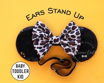 Cheetah Mickey Ears with Elastic Headband, Mickey Ears, Minnie Ears, Baby Toddlers Minnie Ears, Safari Mouse Ears, Animal Kingdom Ears