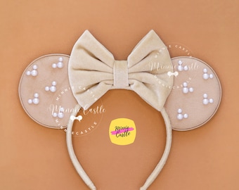Mickey Pearl Ears, Mickey Ears, Beige Minnie Ears, Minnie Ears, Mickey Pearls Ears, Velvet Bow Mickey Ears, Mouse Ears Headband