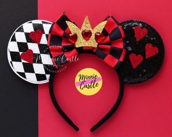 Queen of Hearts Ears, Mickey Ears, Halloween Mouse Ears, Queen of hearts Mickey Ears, Minnie Ears, Mouse Ears headband, Mickey Ears