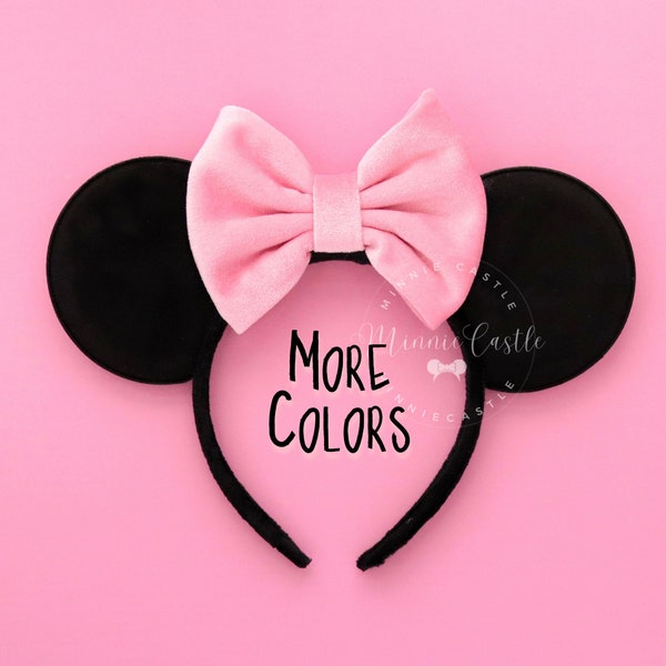 Mickey Ears, Velvet Bow Mickey Ears, Minnie Ears, Velvet Mickey Ears, Black Matte Mouse Ears Headband, Mickey Ears, Mickey Ears, Velvet Ears