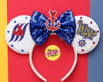 Cruise Mickey ears, Mickey Ears, Wish Mouse ears, Minnie Ears, Mouse ears, Cruise Ears, Nautical ears, Mouse Ears Headband for Adults Kids