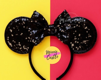 Black sequin solid Minnie mouse ears headband, Minnie ears, Mickey mouse ears, Disney ears, Sequin Minnie mouse ear headband