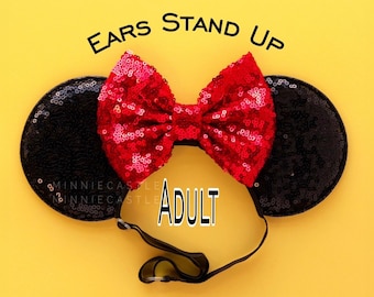 Minnie ears, Women adults Minnie Ears with elastic headband, Mickey Ears, Mickey ears with stretch band, No headache headband, Black and Red