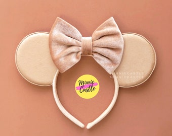 Minnie Ears, Beige Mickey Ears, Light Brown Velvet Bow Mouse Ears, Mouse Ears Headband, Mickey Ears, Beige Ears, Light weight, More Colors!