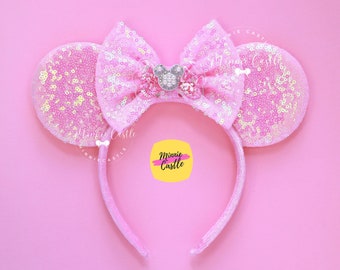 Mouse Ears Pink Pearl Sprinkles Bow Pastel Headband Mickey Minnie Ears