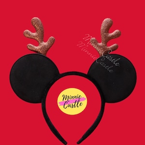 Christmas Mickey Minnie Ears with Antlers, Boy Mickey Ears, Christmas Mickey Ears, Reindeer Mickey ears, Minnie ears, Mouse Ear Headband