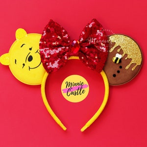 Honey Pooh Bear Ears, Mickey Ears, Bear Mickey Ears, Minnie Ears, Mouse Ears Headband, Bear and Honey Pot Ears, Characters Ears