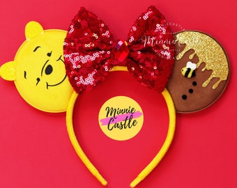 Orecchie da topo in pelle scamosciata a forma di orsetto di miele / Cerchietto a forma di pentola di dolci per bambini e adulti / Accessori per parchi a tema