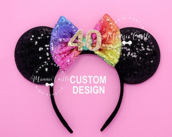 Birthday Mouse Ear, 40th Birthday Mickey ears, Custom Age Minnie ears, Mouse Ears Headband for All Ages, 30th Birthday, 21st Birthday Gift