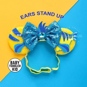 Flounder Minnie Ears, Mickey Ears, Baby Mouse Ears, Little Mermaid Minnie Ears, Mickey Ears with Elastic Headband, Characters Ears