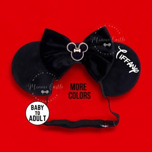 Mickey Black Ears, Minnie Ears with Name, Personalized Mouse Ear, Minnie Ears Babies to Adults, Minnie Charm Ear Elastic Headband for Gift