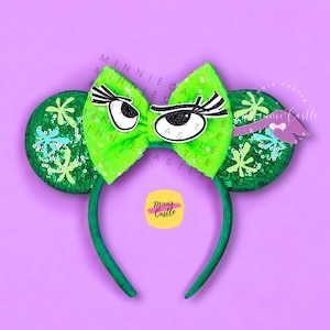 Sassy Green Emotion Mouse Ears Headband | Eyelash Sparkle Purple Scarf Bow |  Kids Adults Vacation Costume Gift
