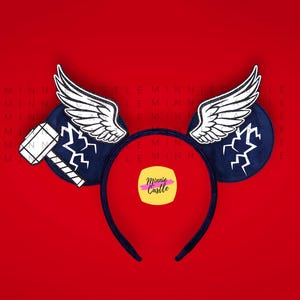 Super Hero Mickey Ears, Thunder Warrior Mouse Ear, Boy Mickey Ears, Men Mouse Ears Headband, Characters Ears with Wings and Hammer