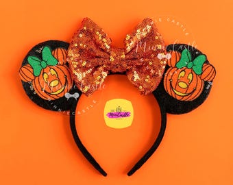 Halloween Pumpkin Mouse Ears | Orange Sequin Bow Headband for Kids & Adults