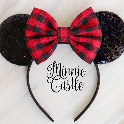 Buffalo plaid bow Minnie Ears, Red Plaid bow Minnie mouse ears, Buffalo Plaid Christmas Mickey ears, Winter Minnie ears, Plaid Disney ears