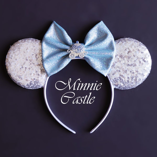 Princess Cinderell Mouse Ears, Mickey ears, Sequin Minnie Ears with Carriage Rhinestones, Mickey headband for Kids & Adults, Characters ears