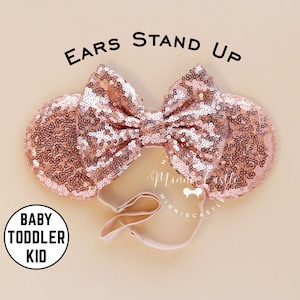 Rose Gold Mickey Ears, Mickey Ears, Baby Toddlers Minnie Ears, Minnie Ears, Mouse Ears with Elastic Headband, Toddler Mickey Ears