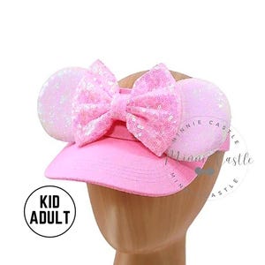 Mouse Ears Mickey Minnie Visor Hat for Kids & Adults - Candy Pink and Withe