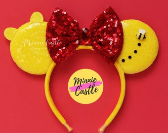 Honey Pooh Bear Ears, Mickey Ears, Bear Mickey Ears, Minnie Ears, Mouse Ears Headband, Bear and Honey Pot Ears, Characters Ears