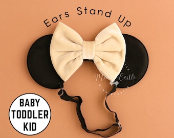 Beige Mickey Ears, Mickey Ears, Toddler Minnie Ears, Baby Mouse Ears, Minnie Ears, Non Glitter Mouse Ears with Elastic Headband, Mickey Ears