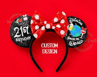 21st Birthday Drinking Around the World Mouse Ears | Custom Birthday Headband | Personalized Gift