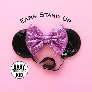 Mickey Ears, Baby Minnie Ears, Toddlers Mickey Ears, Lavender Bow Mouse Ears, Minnie Ears, Mouse Ears Elastic Headband, Mickey Ears