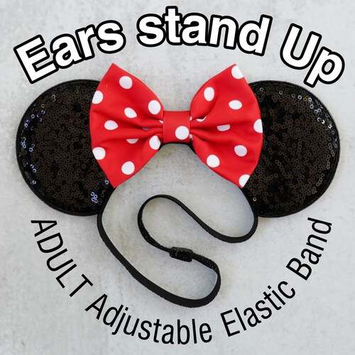 Minnie Ears, Women adult Minnie mouse ears elastic headband, Minnie mouse ears headband, Disney, stretch band, No headache, red polka, pink