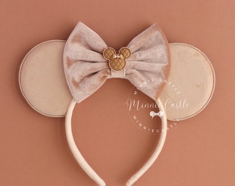 Mickey Ears, Beige Mickey Ears, Velvet Mouse Ears, Minnie Ears, Minnie Charm Mickey Ears, Cream Ears, Minnie Ears, Mouse Ears Headband