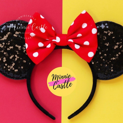 Disney Parks Minnie Mouse Polka Dot Bow Ears Velvet Headband Hat NEW 