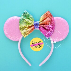 Mouse Ears Rainbow Pink Sequin Headband Mickey Minnie Ears