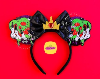 Evil Witch Mouse Ears | Poisoned Apple Halloween Headband | Queen Costume Theme Park Accessory for Kids Adults