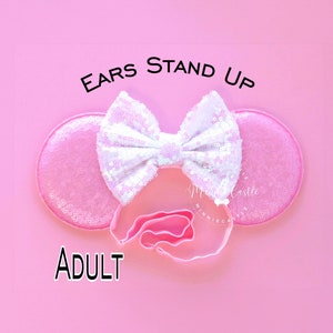 Minnie Ears for Adults, Women Mickey Ears, Comfortable Mouse Ear, Adjustable Elastic headband, White bow Baby Pink ears, Light weight Ears