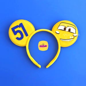 Yellow Racing Mouse Ears | Race Car Headband | 51 Speed Theme Park Accessory | Birthday Outfit for Kids