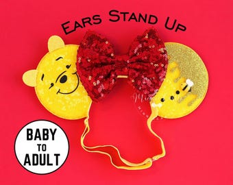 Pooh Honey Mouse Ears, Mickey Ears, Honey Bear Minnie Elastic Headband for All Ages