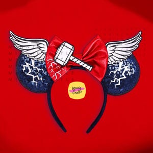 Mickey Super Hero Ears, Thunder Warrior Mickey Ears, Minnie Ears, Characters Ears, Thunder Hammer Mouse Ear headband for Adults and Kids