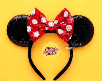 Mouse Ears Red White Polka Dot Headband Mickey Minnie Ears Kids Adults