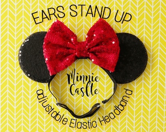 Minnie Ears, Baby toddler Minnie mouse ears elastic headband, Baby Minnie mouse ears headband, Minnie ears with stretch band, Disney Mickey
