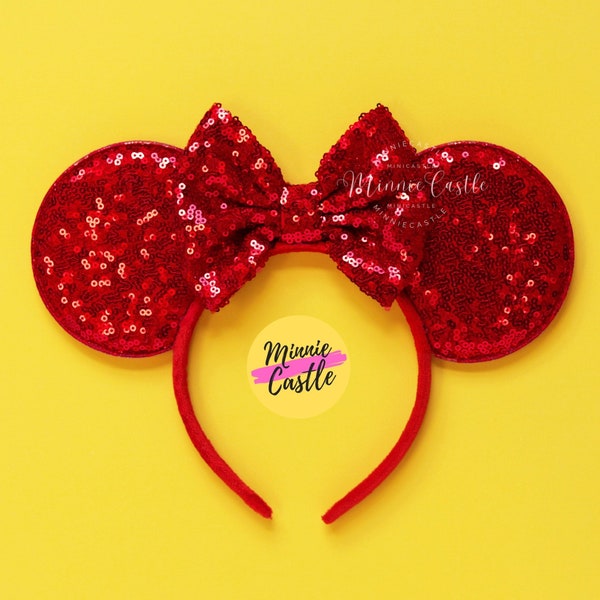 Mouse Ears Red Headband Mickey Minnie Sequin Ears Kids & Adults
